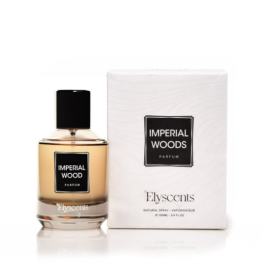Imperial Wood smoky woody perfume bottle with warm spice by Elyscents UAE