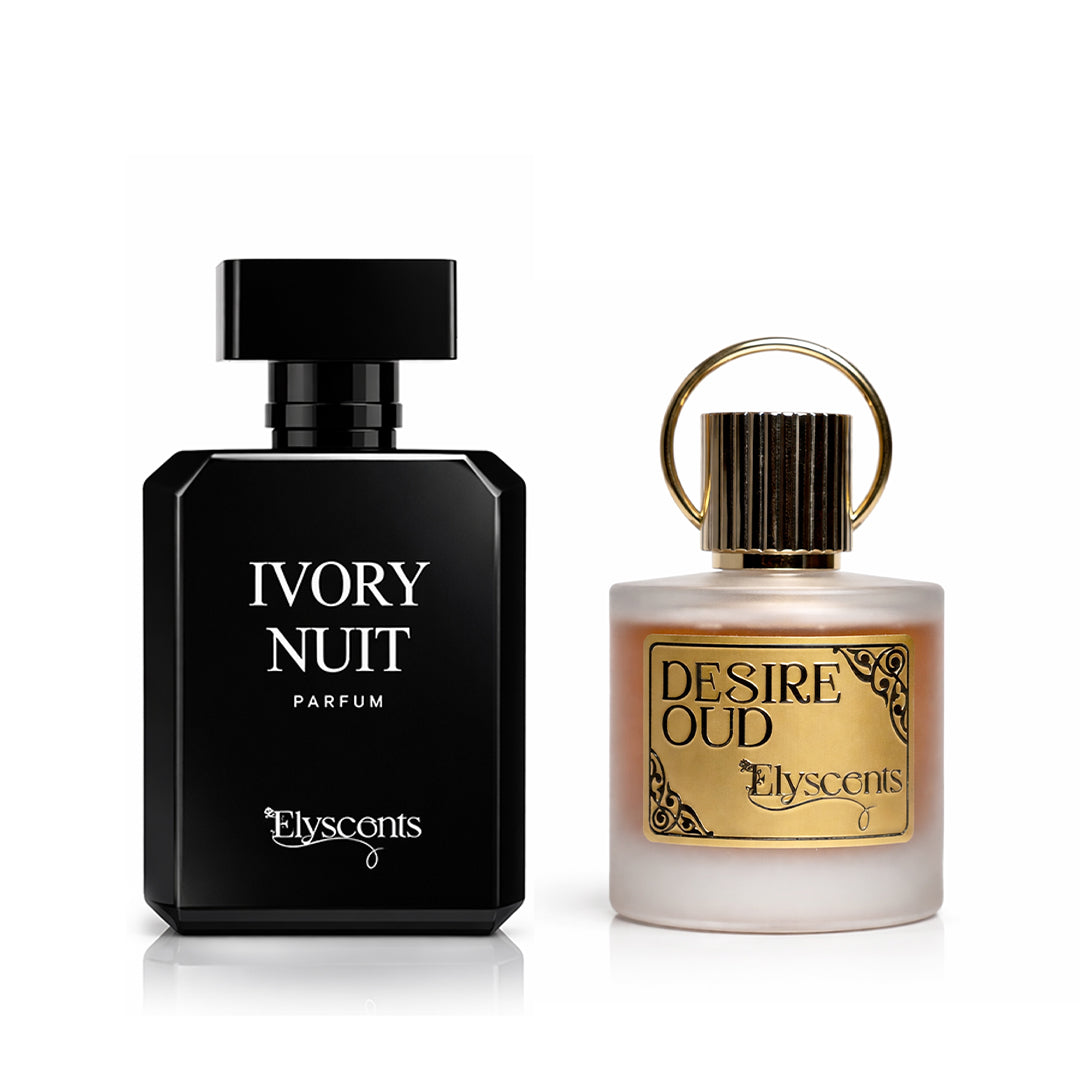 Perfect Combo perfume set with Desire Oud and Ivory Nuit by Elyscents UAE
