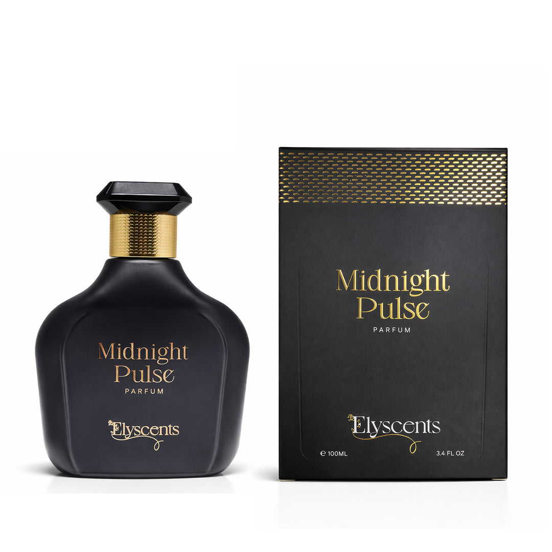 Midnight Pulse bold spicy woody perfume bottle by Elyscents UAE