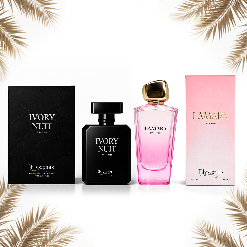 Him and Her Duo couples perfume set with Lamara and Ivory Nuit by Elyscents UAE
