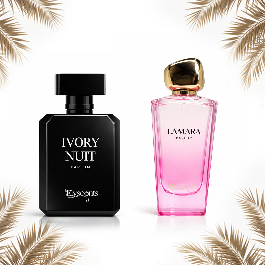 Him and Her Duo couples perfume set with Lamara and Ivory Nuit by Elyscents UAE